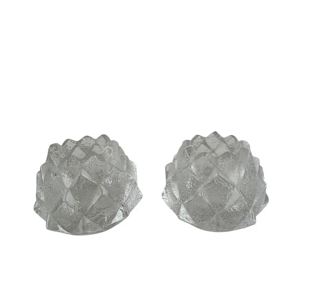 Set of 2 Orrefors Sweden Nimbus Artichoke Votive Heavy Crystal Glass
